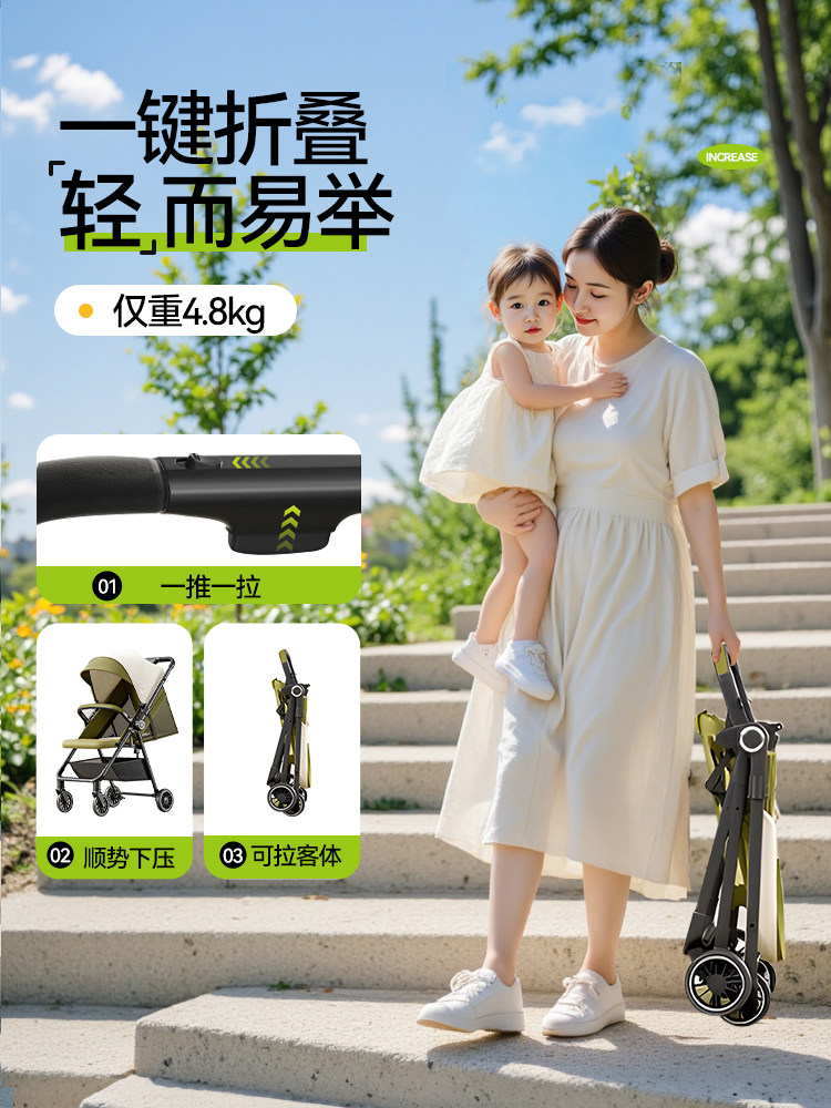 Baby Stroller with Pockets, Can Sit and Recline, Suitable for Ages 0 to 3, a Lightweight and Foldable Two-Way Stroller for Newborns and Infants