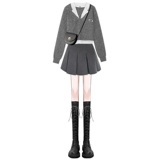 Комплект, весеннее трикотажное платье, юбка в складку, городской стиль, плиссированная юбка