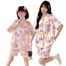 Kuromi girls pajamas ice silk summer thin short-sleeved children girls parent-child mother-daughter home clothes 2024 new style