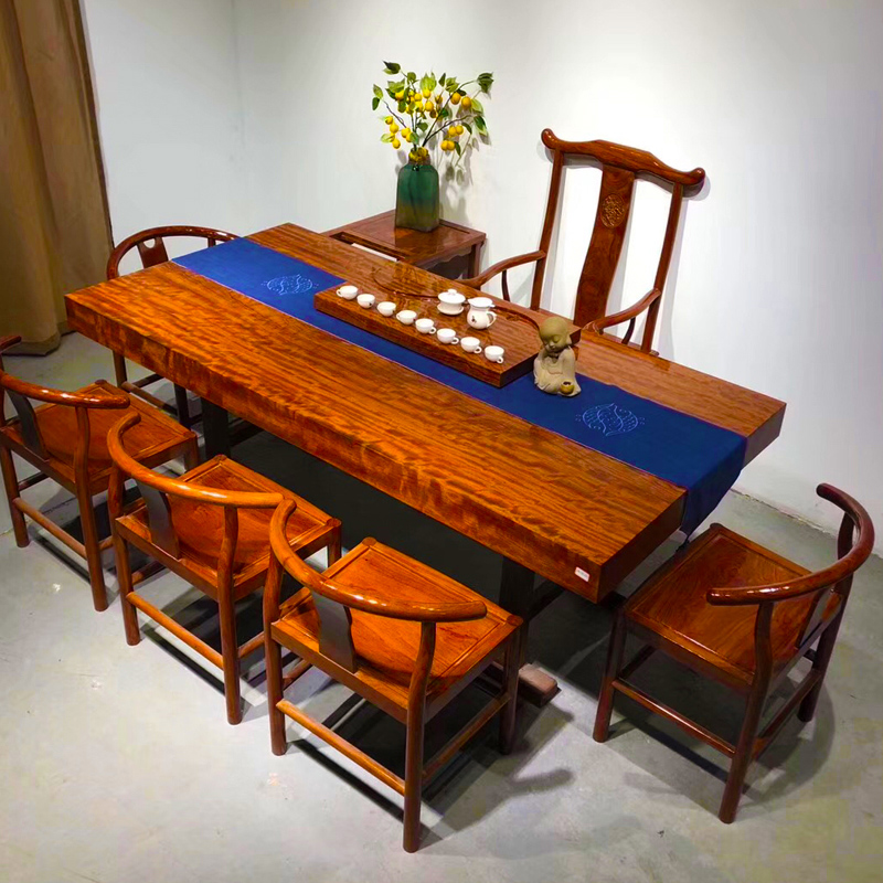 Okan solid wood big board flower log new Chinese style ebony tea table boss desk walnut furniture tea table