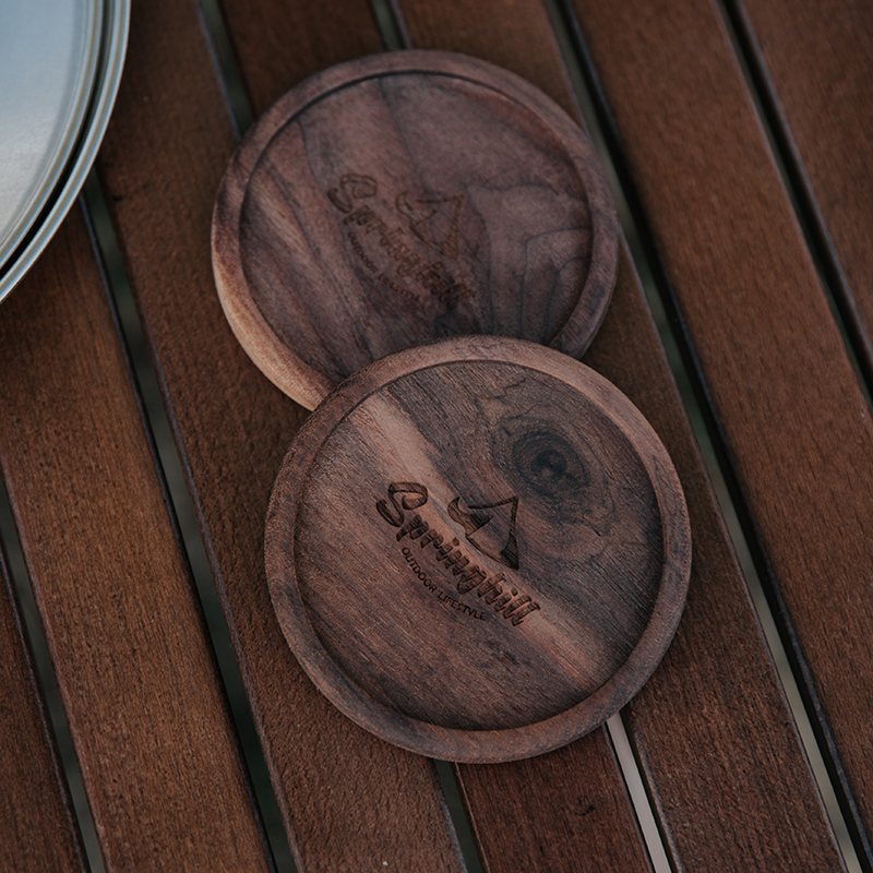 Jungle Diary Outdoor Camping Black Walnuts Wood Cup Mat Solid Wood Tea Mat Picnic Tea Set Supplies Net Red Light Lavish Equipment