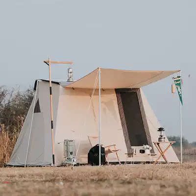 Outdoor 4-6 people tent retro cotton cloth rainproof camping Net red spring tent with entrance hall advanced equipment