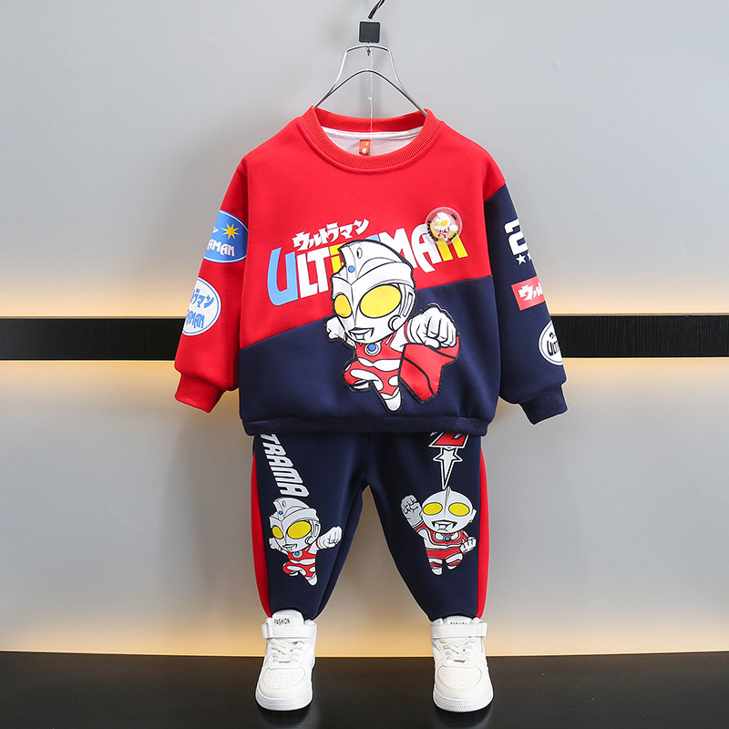 Одежда Ultraman, весенне-осенняя одежда для мальчиков, бархатный костюм, коллекция 2026 года, весенний детский свитер для красивого мальчика, костюм-двойка
