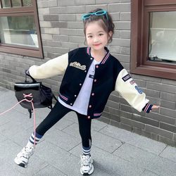 Girl Outwear Spring and Autumn kids Sports Baseball Suit 2025 New arrival Western Girl Rabbit Police Officer Spring Tops