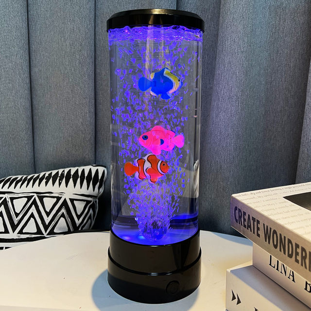 Simulated Led Electronic Fish Tank Aquarium with Colorful Changing Bubble Fish Lights, Jellyfish Night Light, Bedroom Desktop Table Lamp