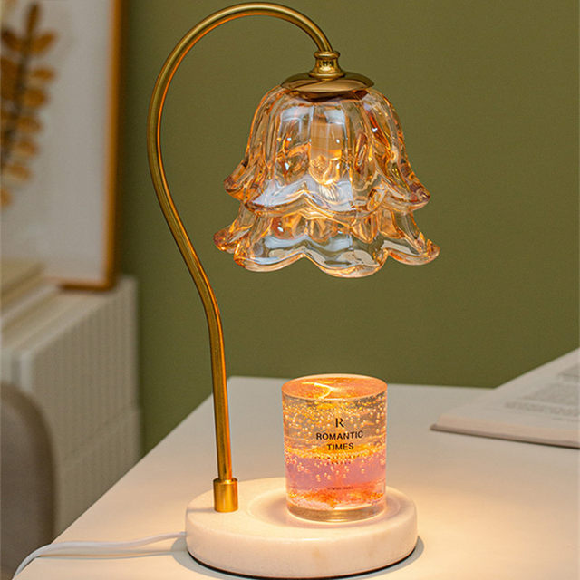 Lily of the Valley Scented Wax Melting Lamp, Timed Marble Melting Candle Lamp, ins Flowers Bedside Flameless Sleep Aid Candle Table Lamp Night Light