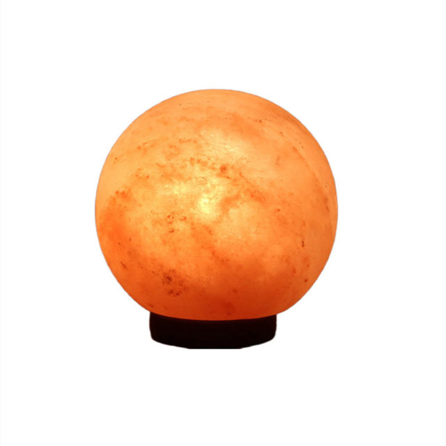 Round Natural Salt Lamp Rechargeable Bathroom Night Light Himalayan Crystal Table Lamp Feng Shui Wealth-Attracting Everlasting Light