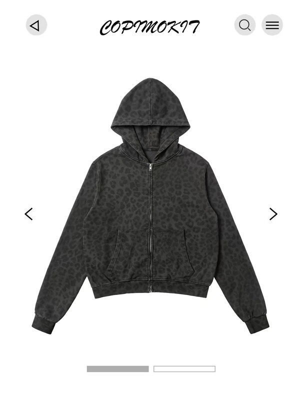 Copimokit/ "Black Mountain Cat" Washed Hooded Zip-Up Cardigan Short Wide Sweatshirt Jacket Hoodie