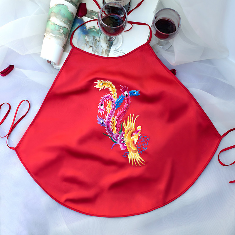 Embroidered adult pocket floral pocket single piece of pajamas silk sexy red embroidery underwear