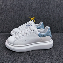 Mckun Head Layer Cow Leather Small White Shoes Women Foreign Trade Spring Autumn Casual Sneakers Fashion Hot Drilling Tail Thick Bottom Heightening Plate Shoes