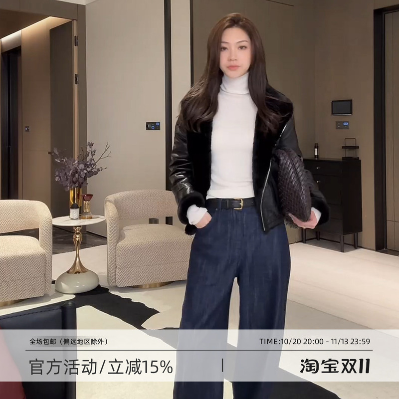 Wang Huanhuan Mslime【Floating Life】Spanish Merino Imported Leather Jacket for Women, Thickened with 90% White Goose down
