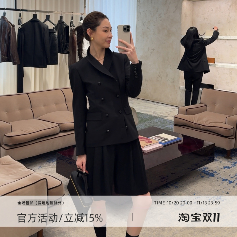 Wang Huanhuan Mslime【Black Chess】Wool Blazer for Women, Black Commuter Versatile High-End Casual Jacket Wang Huanhuan Mslime【Black Chess】Wool Blazer for Women, Black Commuter Versatile High-End Casual Jacket