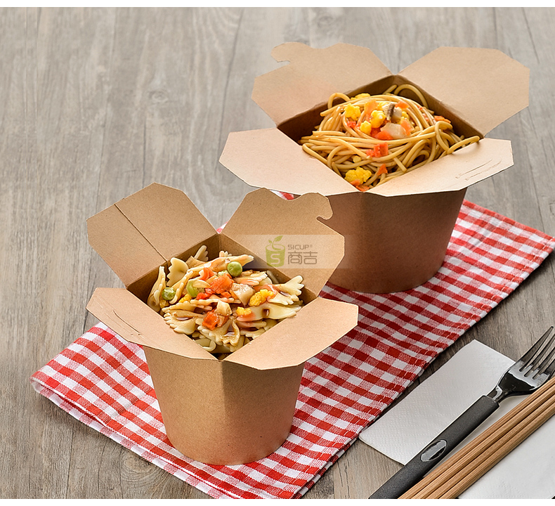 Shangji Mì gói dùng một lần hộp ăn trưa hộp ăn trưa hộp ăn trưa hộp đóng gói thùng takeaway hộp tròn với bìa 100 - Hộp cơm điện sưởi ấm hộp cơm cắm điện loại nào tốt