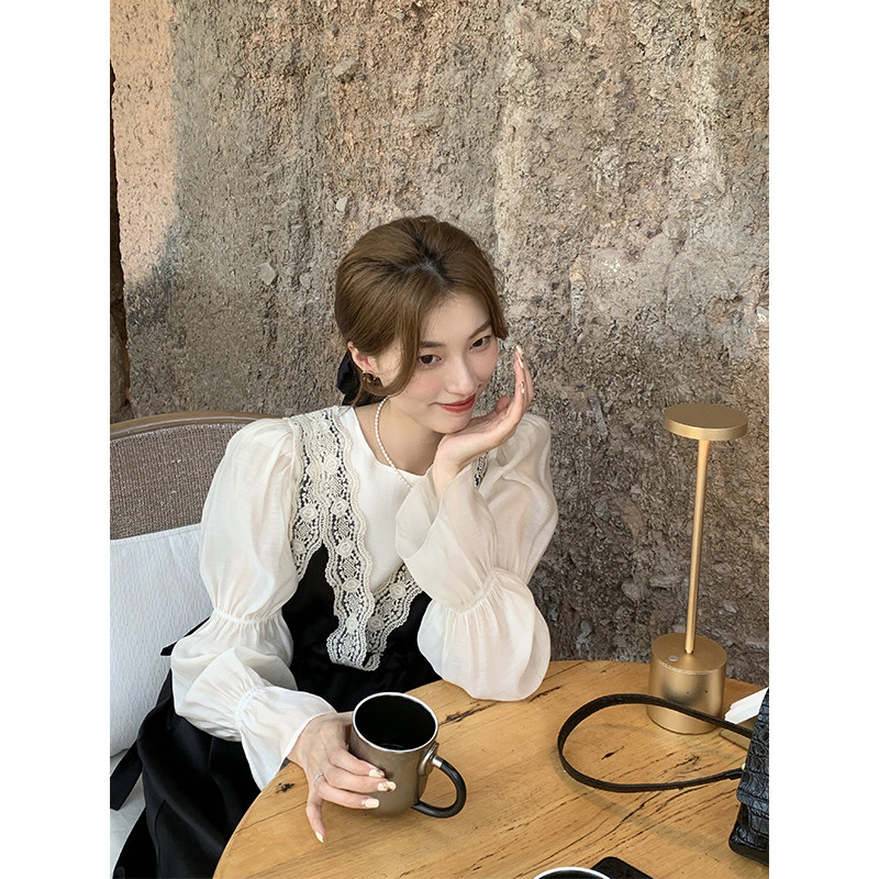 SourceWithU small tea hysteria long style short style collection waist lace vest with dress ice silk satin