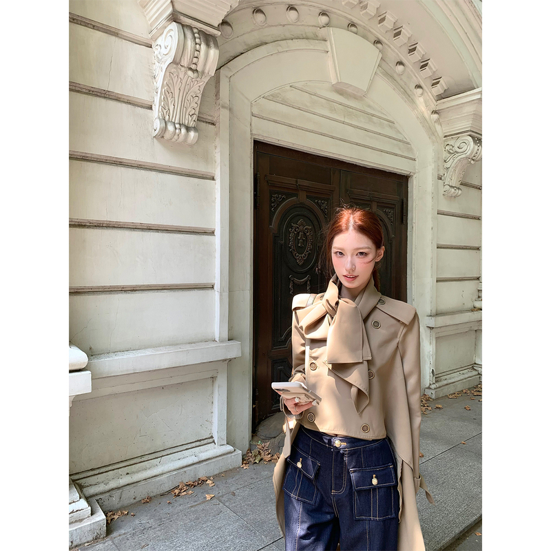 Sourcewithu Kendall Jenner and Zhang Jingyi's Same Style [Bbr Show Style] British Elegant Lace-Up Tailcoat Trench Coat