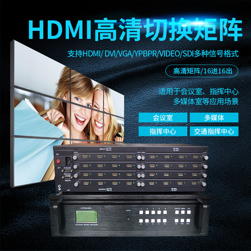 HDMI hybrid matrix high-definition digital splicing video switching large-screen controller 4 in 8 12 16 24 32 out