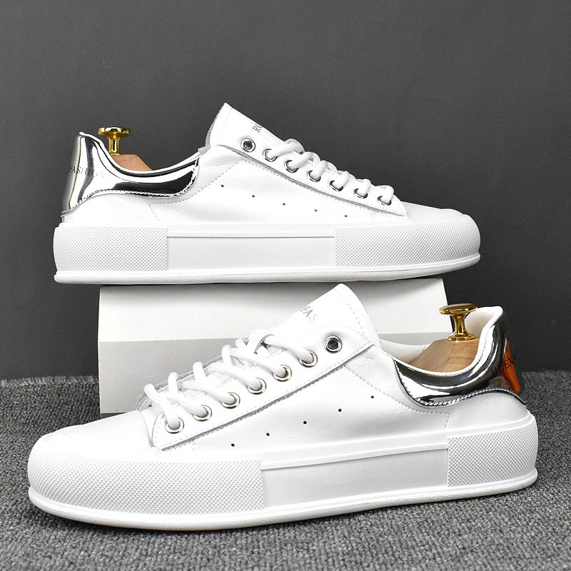 Hong Kong leather small white shoes men's increased height breathable casual leather shoes men's thick-soled fashion all-match white sneakers men