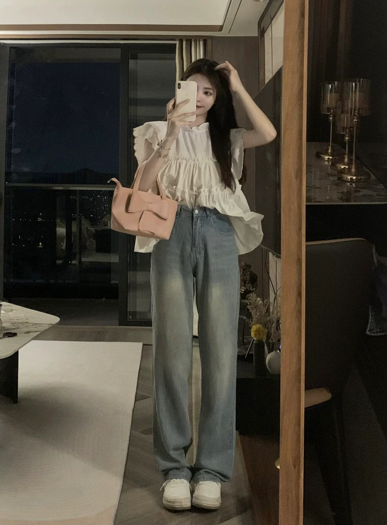 Cute summer white shirt for students sleevless, french style