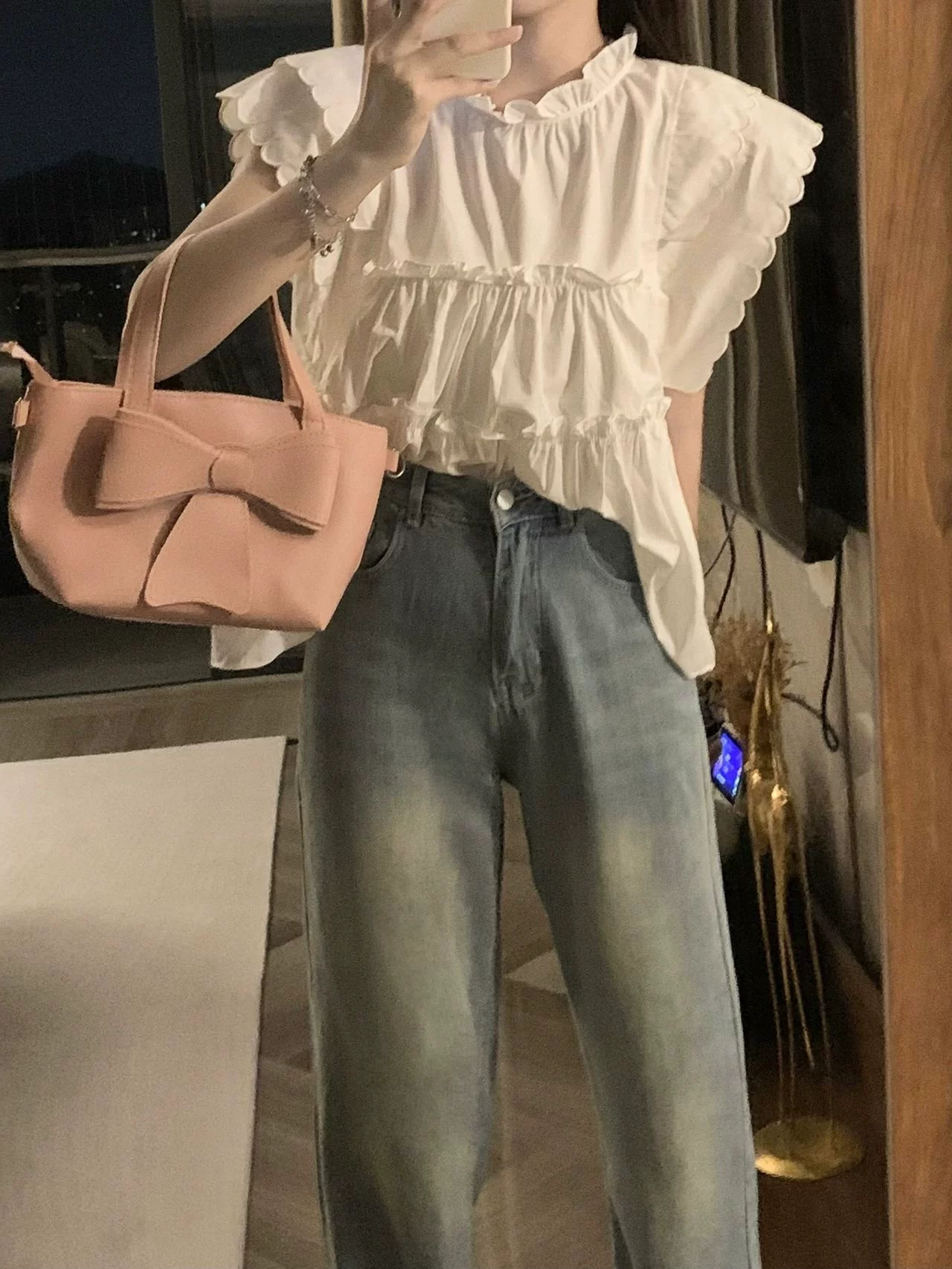 Cute summer white shirt for students sleevless, french style