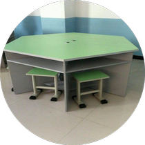 Aluminum wood hexagonal table maker classroom primary school science experiment hexagonal table book reading table scientific polygonal table