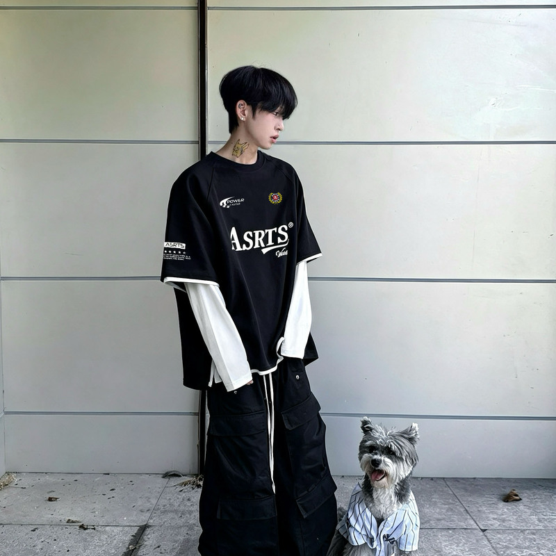 Authentic Asrts High-End Niche Korean Style Trendy Brand Versatile Loose-Fitting Fake Two-Piece Long-Sleeve T-Shirt for Men with a Relaxed Feel Authentic Asrts High-End Niche Korean Style Trendy Brand Versatile Loose-Fitting Fake Two-Piece Long-Sleeve T-Shirt for Men with a Relaxed Feel