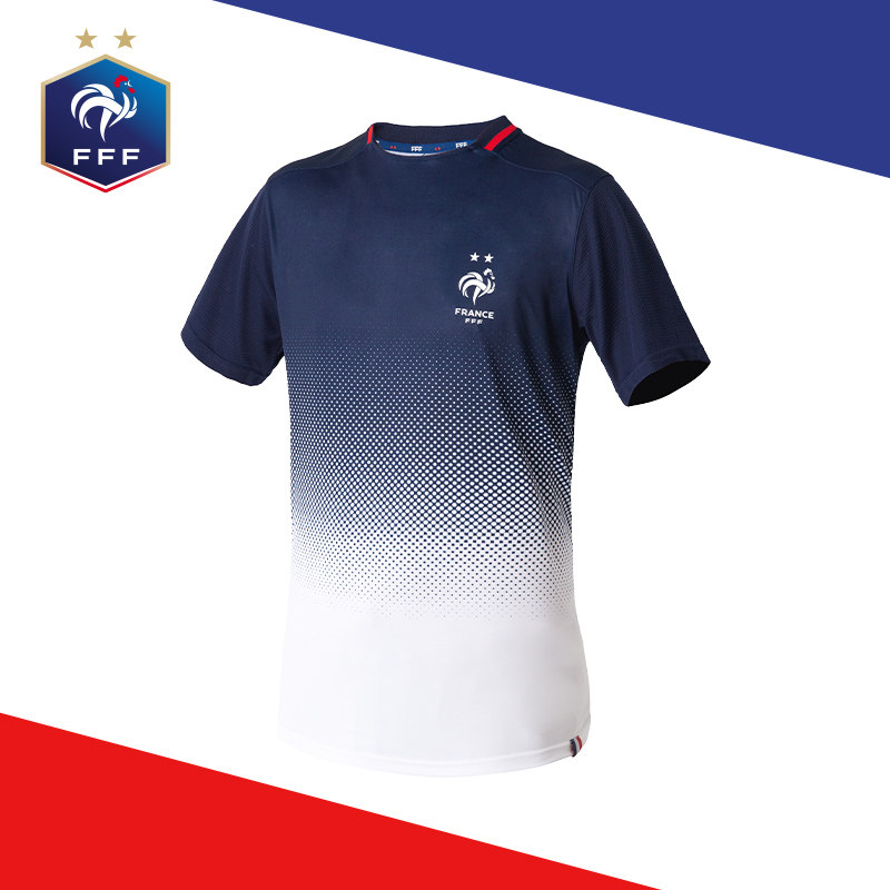 FFF France national football team France imports the European Cup French team emblem Blue and White Pale Asymptotic T-shirt