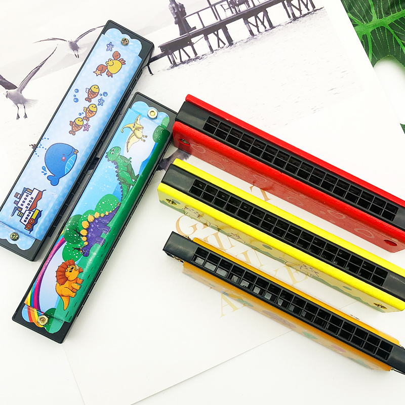 Children's cartoon wooden harmonica 16 holes beginner music harmonica creative gift blowing musical instrument toys