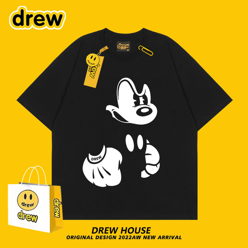 Drew Smiling Mickey Cartoon T-Shirt Cute and Fun Unisex Versatile Loose Cotton Summer Couple Short Sleeve