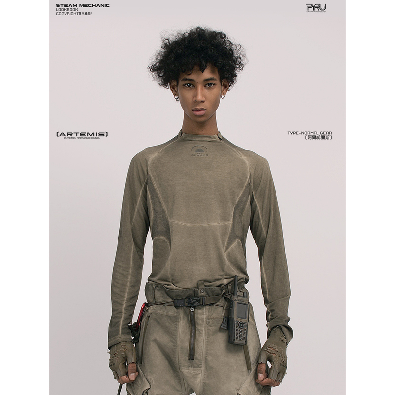 Steam Engine Steam Dirty Dyeing Twin Star Split Elastic Outdoor Long-Sleeve Casual Base T-Shirt Slim Fit Cycling Wear