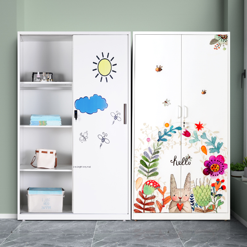 Tin wardrobe home sliding door wardrobe printing sliding door cabinet children's bedroom storage cabinet quilt storage balcony cabinet