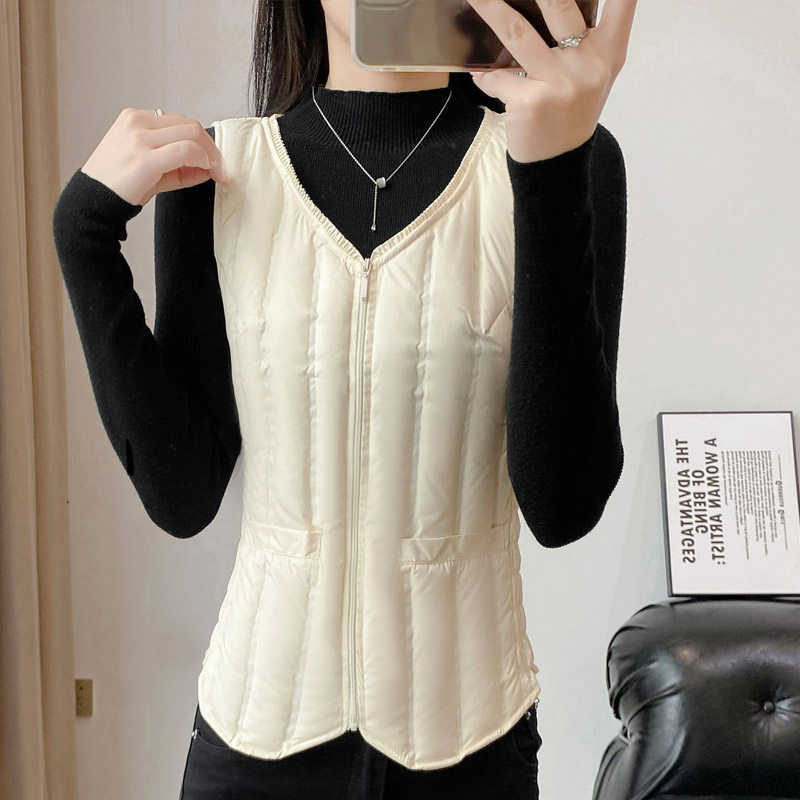 White duck suede new down waistcoat female autumn winter light slim short and warm waistcoat with down jacket liner small vest-Taobao