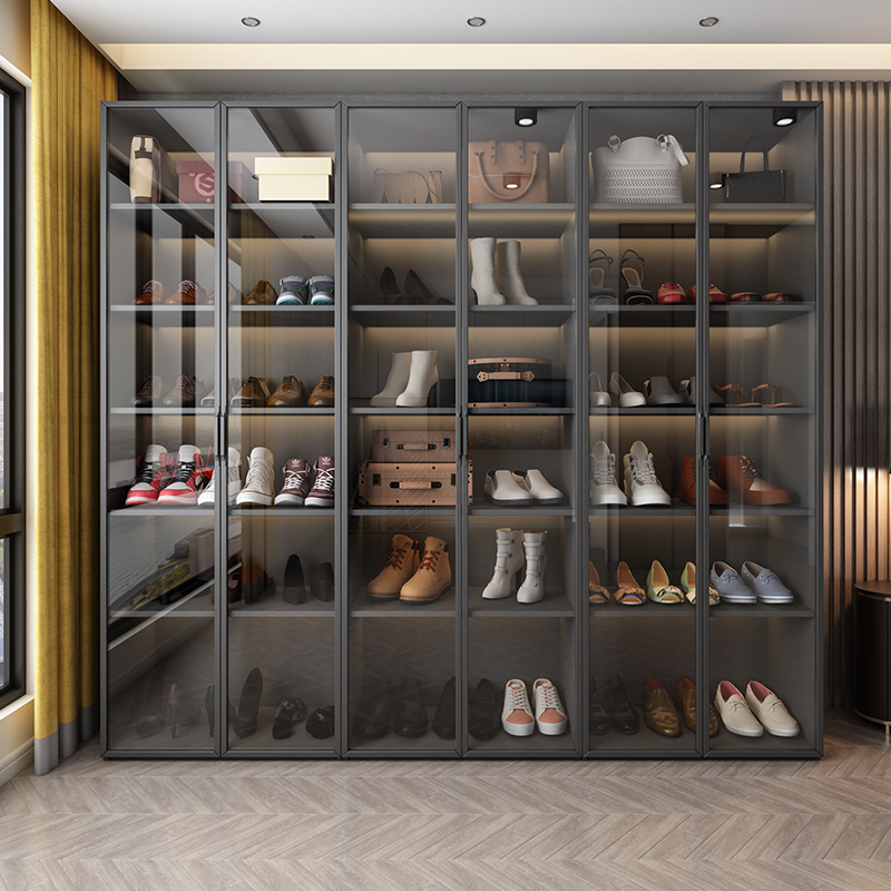 Light luxury shoe cabinet large-capacity glass door bag storage cabinet home changing room storage integrated against the wall multi-layer high cabinet