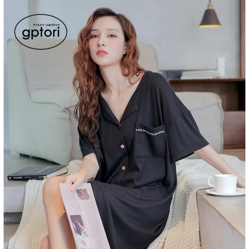 Japanese pajamas women's spring and summer pure cotton sexy thin section net red cotton silk summer hot style cotton short-sleeved shirt nightdress