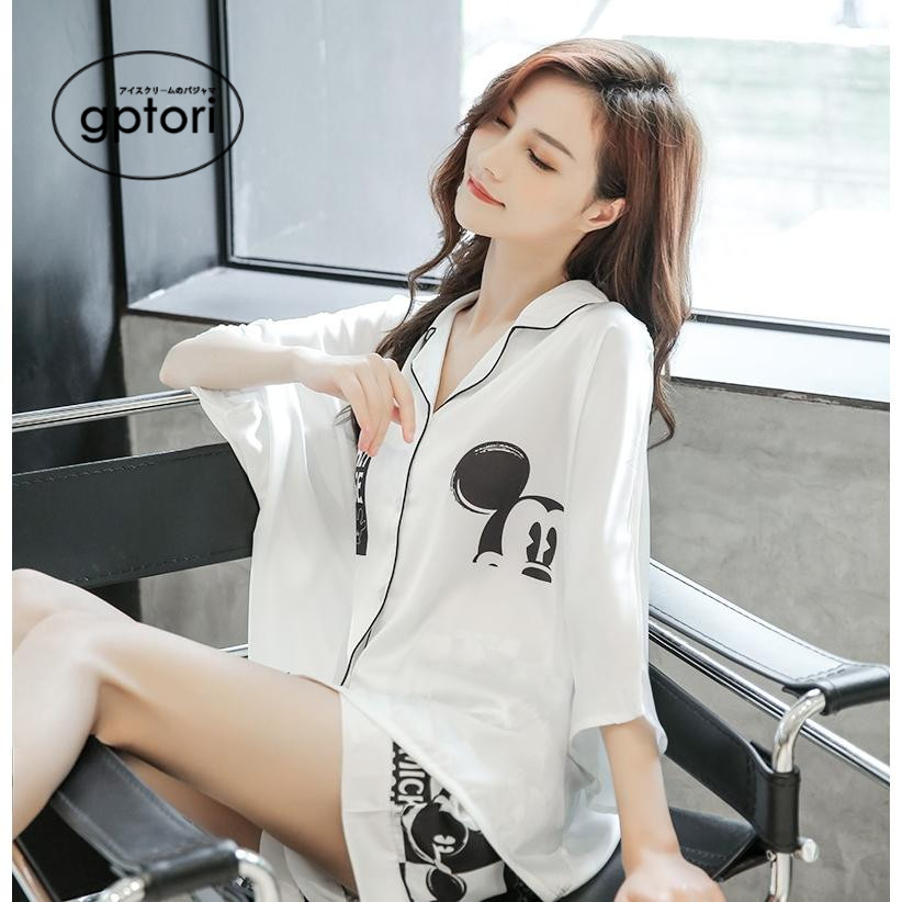 Japanese pajamas women's summer ice silk thin section net red hot style real silk different short-sleeved shorts home service suit