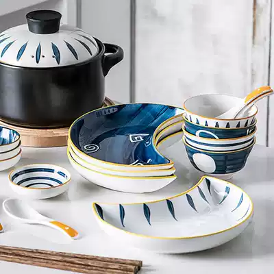 Round table dinner plate combination round moon plate platter combination dish set of Home Beautiful Style Creative Personality