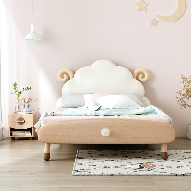 Children's bed girl princess bed solid wood telescopic cartoon soft bag pull-out drag bed primary and secondary bed 1 5 m single bed