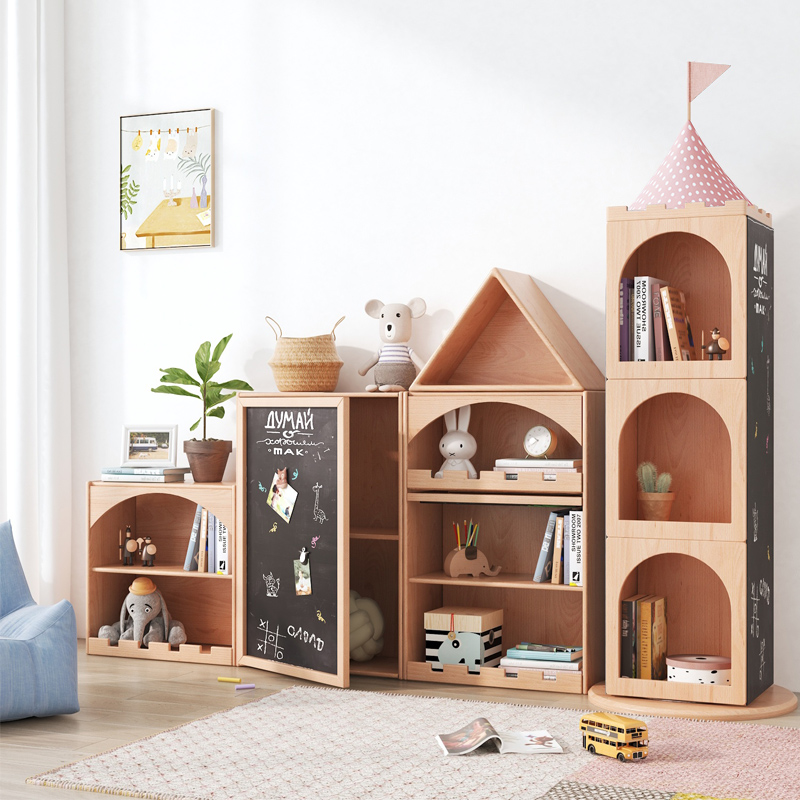 Children's solid wood bookcase bookshelf combination floor locker toy storage cabinet castle graffiti display cabinet locker