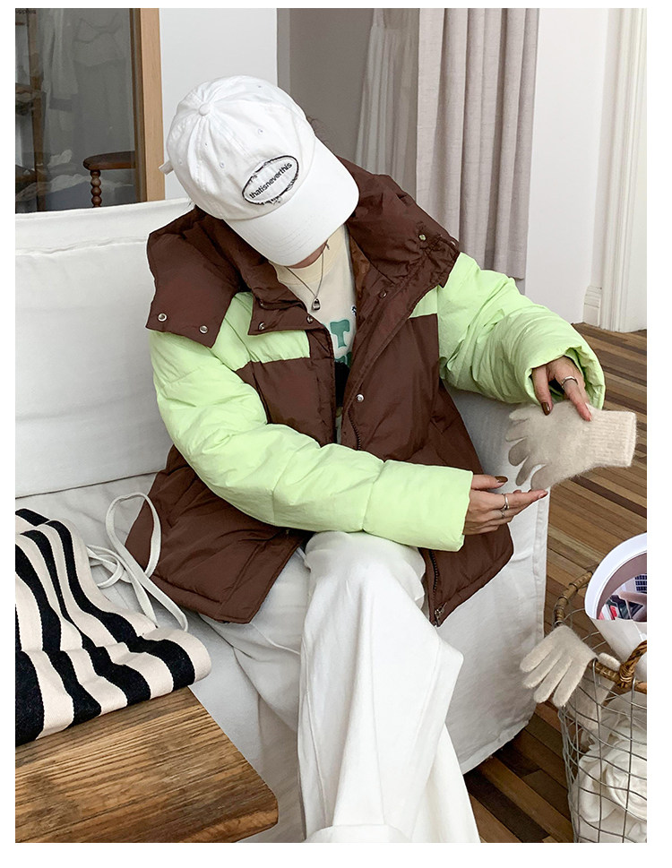 撞色羽绒棉服女2023新款冬季韩系宽松小个子短款连帽棉衣面包服厚详情24