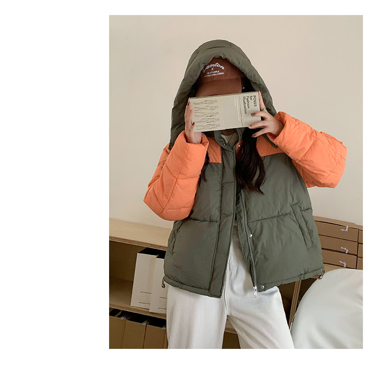 撞色羽绒棉服女2023新款冬季韩系宽松小个子短款连帽棉衣面包服厚详情17