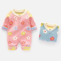 Baby Girl Cardiovert Jacket Woman Baby Needle Weasel-shirt One-piece Girl Baby Foreign Air Sweater Suit Newborn Clothes