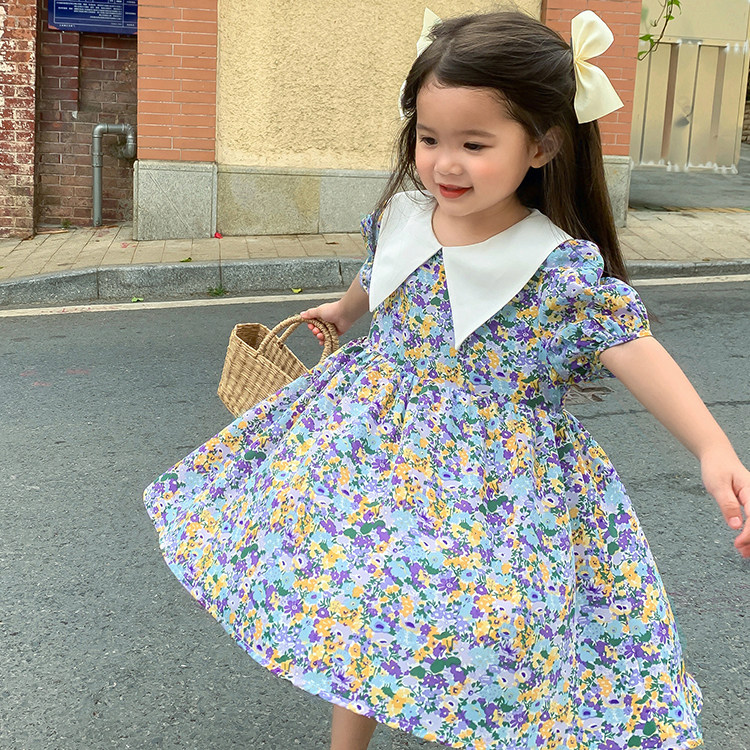 Parent-child floral dress, summer dress, western style princess dress, girl's, celebrity, thin, mother and daughter dress, skirt 