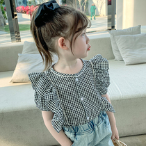 Childrens clothing round collar shirt 2022 new childs Summer Lotus Leaf Lace Short - sleeved Baby Shirt