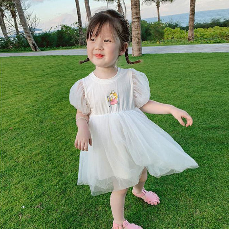 Girls Bubble Sleeve Dress 2022 New Baby Summer Dress Dress Children Han - Edition Cartoon Dress