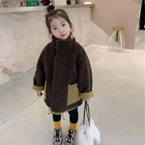 Child Clothing Spring Clothing Children Cashmere Warm Coat Girl Bifacial Wearing Blouse Baby Splicing Loose Casual Jacket