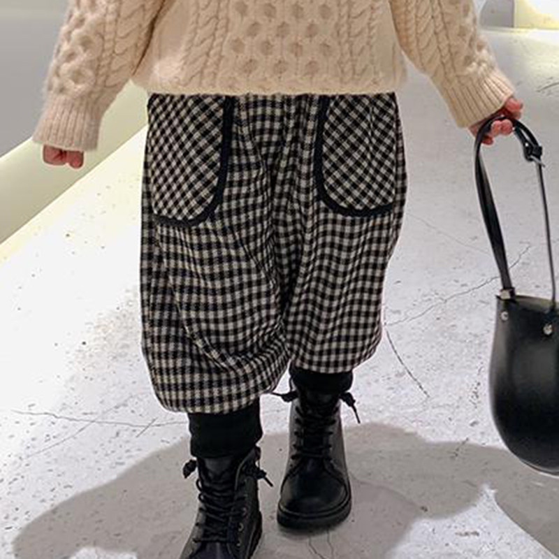 Children's clothing children's fleece pants thickened pants 2022 new warm autumn and winter girls' pants baby plaid trousers