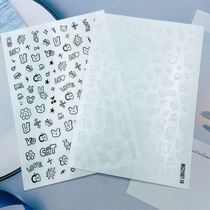 DIY Japanese synchronous thin see-through adhesive nail art stickers new black and white rabbit and butterfly series