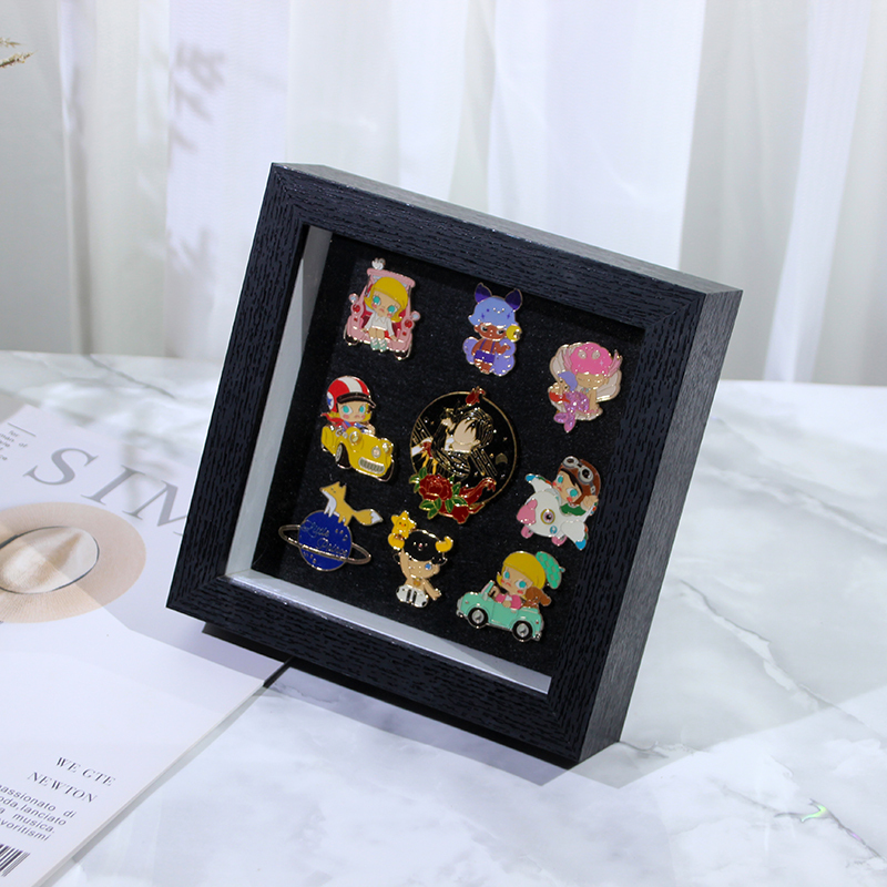 Badge Storage Box, Photo Frame Style Medal Brooch Collection Display Stand, Dust-Proof Black Wall-Mounted Bracket Badge Storage Box, Photo Frame Style Medal Brooch Collection Display Stand, Dust-Proof Black Wall-Mounted Bracket