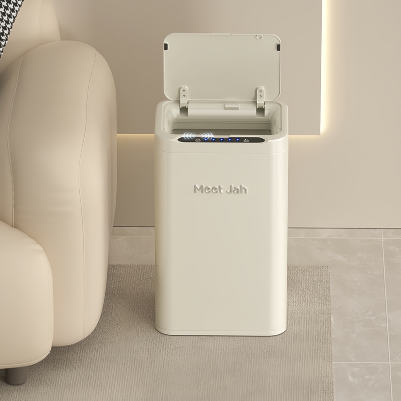 Smart Sensor Stainless Steel Electric Trash Can, Square Shape, Ozone Sterilization, for Home Use in Living Room, Kitchen, Bedroom, Light Luxury with Lid