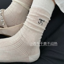 Bow socks womens mid-calf socks spring and summer thin mesh pure cotton ballet style Japanese style ins trendy stockings for women