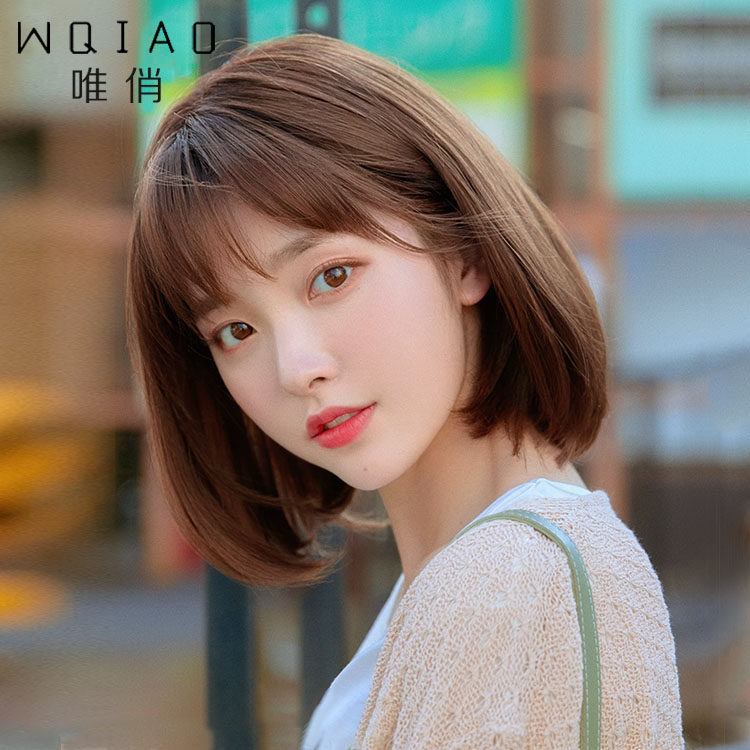 Wig Short Hair Women Summer Popo Head Liu Hai Real Hair Full Live-action Hair Silk Natural Fashion Long Hair Headgear-Taobao